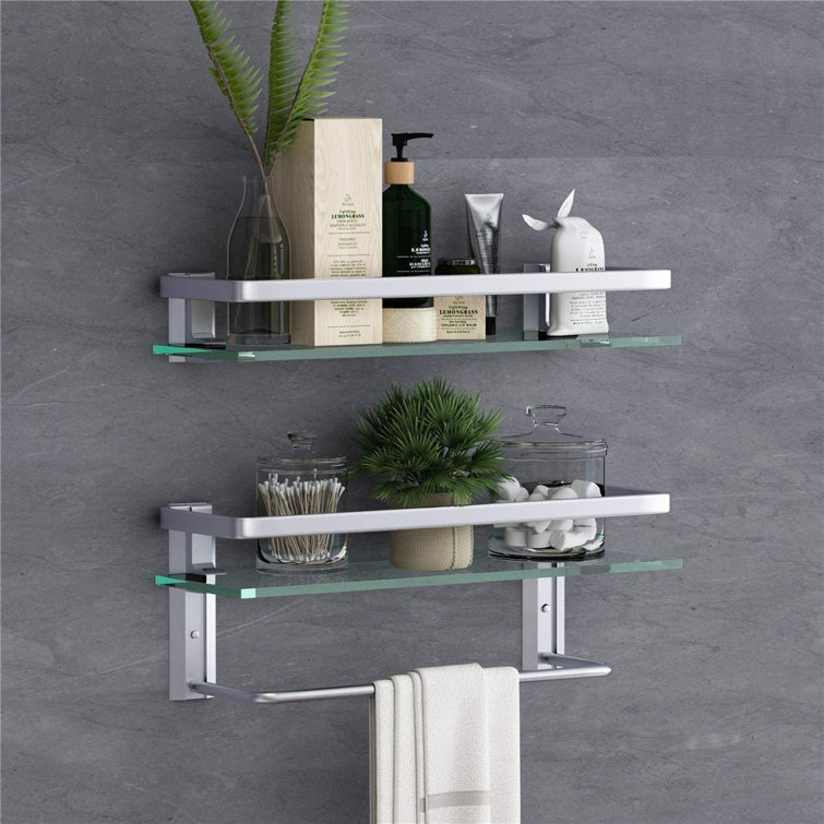 Floating wall shelf discount with towel bar